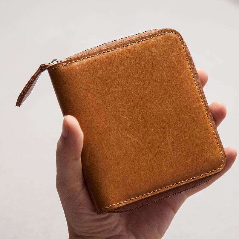 Vintage Leather Mens Small Wallet Zipper billfold Wallet for Men