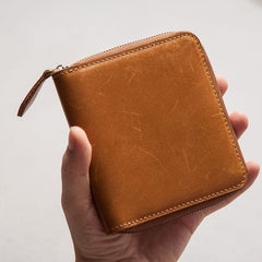 Vintage Leather Mens Small Wallet Zipper billfold Wallet for Men
