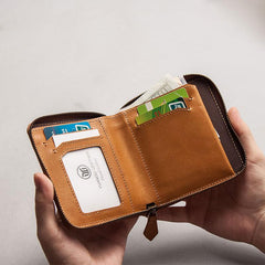 Vintage Leather Mens Small Wallet Zipper billfold Wallet for Men