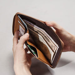 Vintage Leather Mens Small Wallet Zipper billfold Wallet for Men