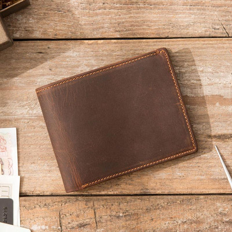 Vintage Leather Mens Small Wallets Bifold Slim billfold Wallet for Men