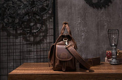 Vintage Leather Mens Travel Bag Overnight Bag Work Handbag Business Bag for Men