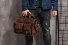 Vintage Leather Mens Travel Bag Overnight Bag Work Handbag Business Bag for Men