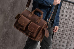 Vintage Leather Mens Travel Bag Overnight Bag Work Handbag Business Bag for Men
