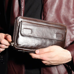 Vintage Leather Mens Wristlet Wallet Long Clutch Wallet for Men