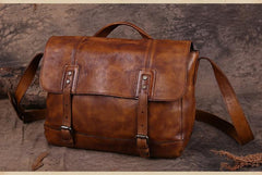 Mens Vintage Leather Gray Briefcase Handbag Coffee Messenger Bag Side WOrk Bag for Men
