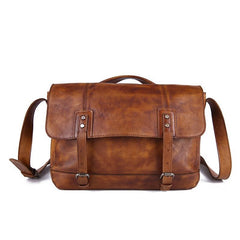 Vintage Mens Brown Leather Briefcase Messenger Bag Black Side Bag Work Bag for Men