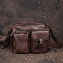Cool Mens Brown Leather Messenger Bag Coffee Side Shoulder Bag Courier Bag Postman Bag for Men
