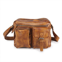 Cool Mens Brown Leather Messenger Bag Coffee Side Shoulder Bag Courier Bag Postman Bag for Men