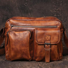 Mens Gray Vintage Leather Messenger Bag Brown Courier Bag Postman Bag Side Shoulder bag for Men