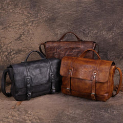 Mens Vintage Leather Gray Briefcase Handbag Coffee Messenger Bag Side WOrk Bag for Men