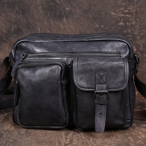 Mens Gray Vintage Leather Messenger Bag Brown Courier Bag Postman Bag Side Shoulder bag for Men