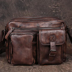 Mens Gray Vintage Leather Messenger Bag Brown Courier Bag Postman Bag Side Shoulder bag for Men