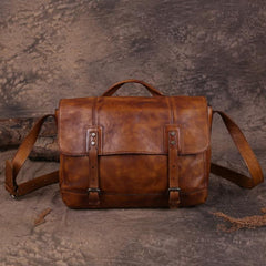 Mens Vintage Leather Gray Briefcase Handbag Coffee Messenger Bag Side WOrk Bag for Men