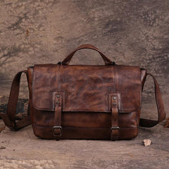 Mens Vintage Leather Gray Briefcase Handbag Coffee Messenger Bag Side WOrk Bag for Men