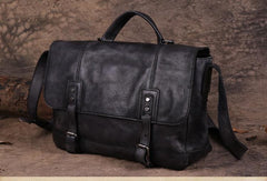 Vintage Mens Brown Leather Briefcase Messenger Bag Black Side Bag Work Bag for Men