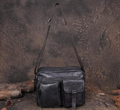 Mens Vintage Leather Messenger Bag Coffee Side Shoulder Bag Courier Bag Postman Bag for Men