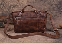 Vintage Mens Brown Leather Briefcase Messenger Bag Black Side Bag Work Bag for Men