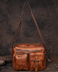 Mens Gray Vintage Leather Messenger Bag Brown Courier Bag Postman Bag Side Shoulder bag for Men