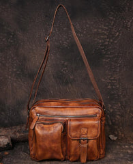 Cool Mens Brown Leather Messenger Bag Coffee Side Shoulder Bag Courier Bag Postman Bag for Men