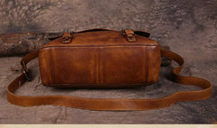 Mens Vintage Leather Gray Briefcase Handbag Coffee Messenger Bag Side WOrk Bag for Men