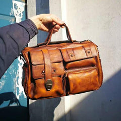 Mens Vintage Small Leather Messenger Bag Side Shoulder Bag Courier Bag Postman Bag for Men