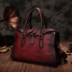 Vintage Womens Red Leather Handbag Purses Shoulder Handbag Purse Vintage Style Handbags for Ladies