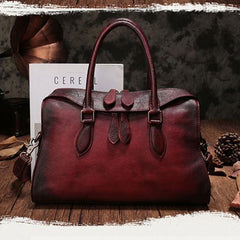 Vintage Womens Red Leather Handbag Purses Shoulder Handbag Purse Vintage Style Handbags for Ladies