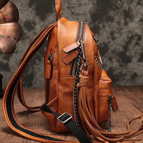 Vintage Womens Brown Leather Backpack Purse Cute School Backpacks for