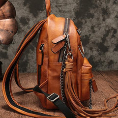 Vintage Womens Brown Leather Backpack Purse Cute School Backpacks for Ladies