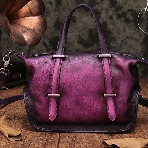 Vintage Womens Purple Leather Handbag Purse Shoulder Handbags Crossbody Bags for Ladies