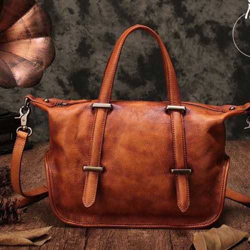 Vintage Womens Brown Leather Handbag Purse Shoulder Handbags Crossbody Bags for Ladies