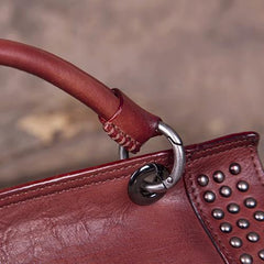 Gray Vintage Leather Purse Handmade Rivet Satchel Handbag Shoulder Bags Crossbody Purses
