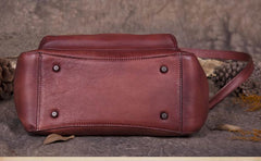 Red Vintage Leather Purse Handmade Rivet Satchel Handbag Shoulder Bags Crossbody Purses