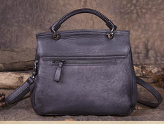 Gray Vintage Leather Purse Handmade Rivet Satchel Handbag Shoulder Bags Crossbody Purses