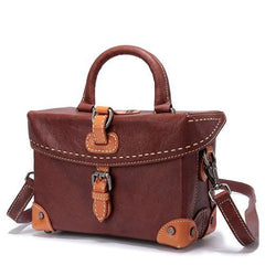 Vintage Women Red Brown Leather Doctor Purse Box Satchel Handbag Shoulder Crossbody Bags Purses