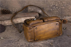 Mens Vintage Small Leather Messenger Bag Side Shoulder Bag Courier Bag Postman Bag for Men