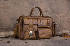 Mens Vintage Small Leather Messenger Bag Side Shoulder Bag Courier Bag Postman Bag for Men
