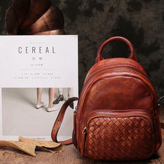 Brown Cute Leather Womens Backpacks Small Braided Leather Backpack Trendy Backpacks for Ladies