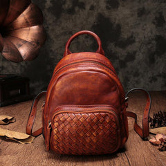 Brown Cute Leather Womens Backpacks Small Braided Leather Backpack Trendy Backpacks for Ladies