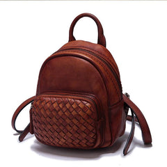 Brown Cute Leather Womens Backpacks Small Braided Leather Backpack Trendy Backpacks for Ladies