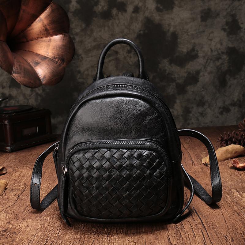 Stylish Womens Mini Rucksack Black Leather Womens Backpack Bags