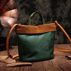 Vintage Womens Leather Brown Tote Handbag Small Green Shopper Tote Shoulder Tote for Ladies