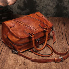 Vintage Ladies Black Leather Handbags Shoulder Purse Brown Work Handbag Purse for Women