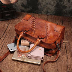 Vintage Ladies Brown Leather Handbags Shoulder Purse Black Work Handbag Purse for Women