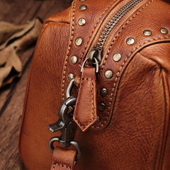 Brown Vintage Ladies Leather Rivet Boston Handbag Purse Red Shoulder Handbag for Women