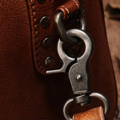 Vintage Red Ladies Leather Rivet Boston Handbag Purse Brown Shoulder Handbag for Women