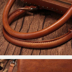 Brown Vintage Ladies Leather Rivet Boston Handbag Purse Red Shoulder Handbag for Women