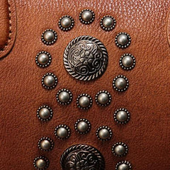 Vintage Red Ladies Leather Rivet Boston Handbag Purse Brown Shoulder Handbag for Women