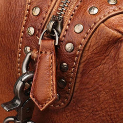 Brown Vintage Ladies Leather Rivet Boston Handbag Purse Red Shoulder Handbag for Women